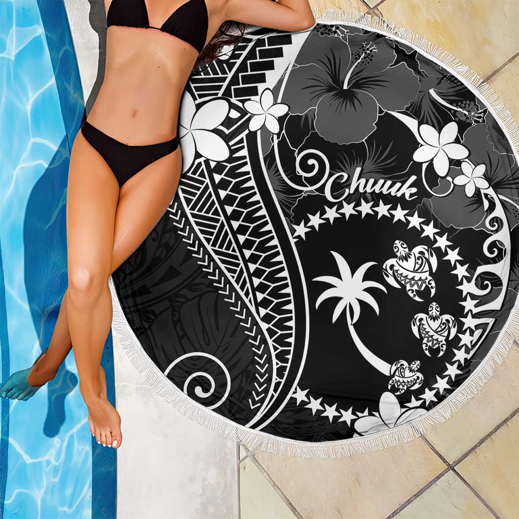 FSM Chuuk Beach Blanket Turtle Tropical Flowers Polynesian - Black