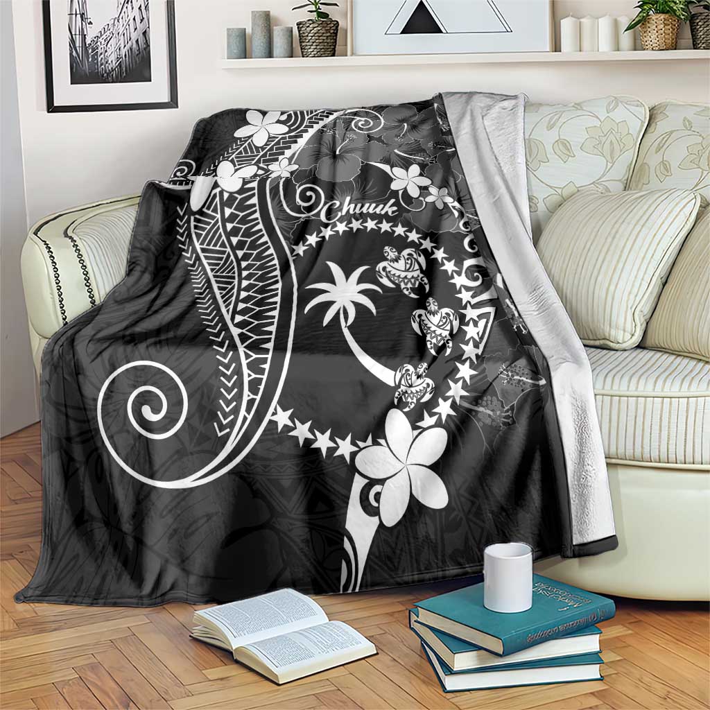 FSM Chuuk Blanket Turtle Tropical Flowers Polynesian - Black LT14 Black - Polynesian Pride