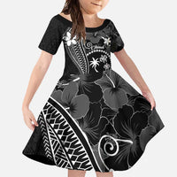 FSM Chuuk Family Matching Long Sleeve Bodycon Dress and Hawaiian Shirt Turtle Tropical Flowers Polynesian - Black LT14 Daughter's Dress Black - Polynesian Pride