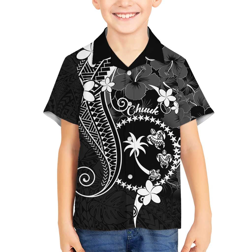FSM Chuuk Family Matching Long Sleeve Bodycon Dress and Hawaiian Shirt Turtle Tropical Flowers Polynesian - Black LT14 Son's Shirt Black - Polynesian Pride