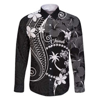 FSM Chuuk Family Matching Mermaid Dress and Hawaiian Shirt Turtle Tropical Flowers Polynesian - Black LT14 Dad's Shirt - Long Sleeve Black - Polynesian Pride