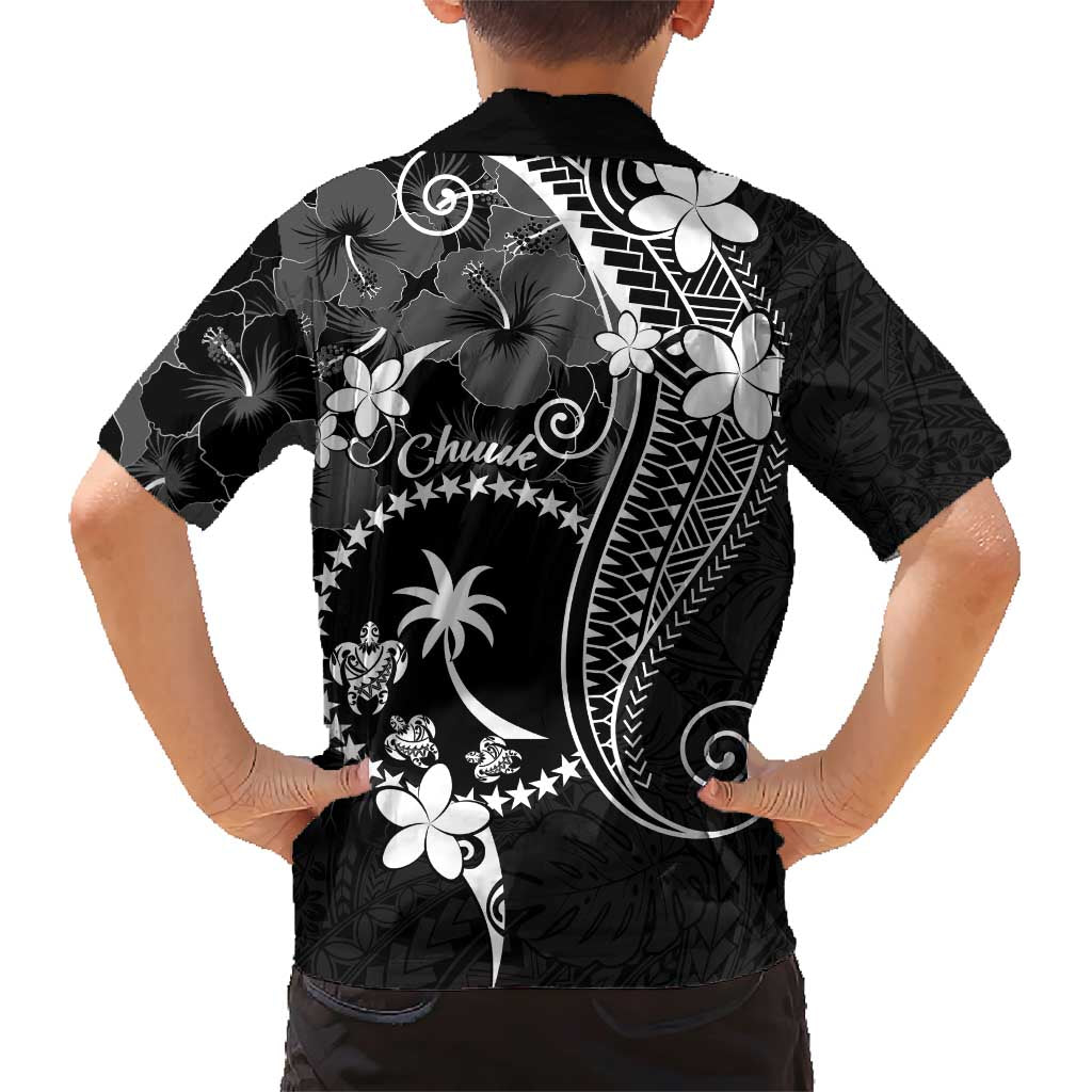 FSM Chuuk Family Matching Short Sleeve Bodycon Dress and Hawaiian Shirt Turtle Tropical Flowers Polynesian - Black LT14 - Polynesian Pride