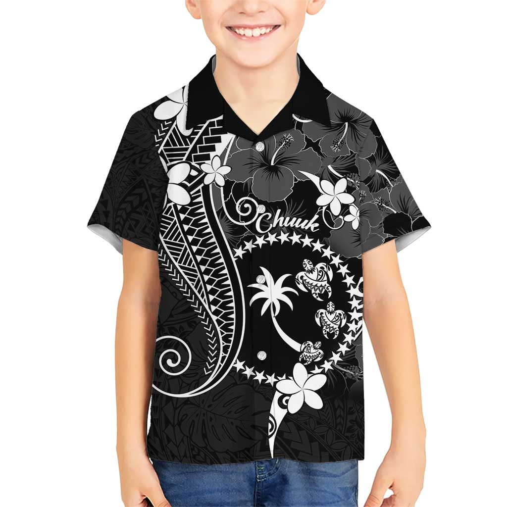 FSM Chuuk Family Matching Short Sleeve Bodycon Dress and Hawaiian Shirt Turtle Tropical Flowers Polynesian - Black LT14 Son's Shirt Black - Polynesian Pride