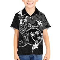 FSM Chuuk Family Matching Short Sleeve Bodycon Dress and Hawaiian Shirt Turtle Tropical Flowers Polynesian - Black LT14 Son's Shirt Black - Polynesian Pride