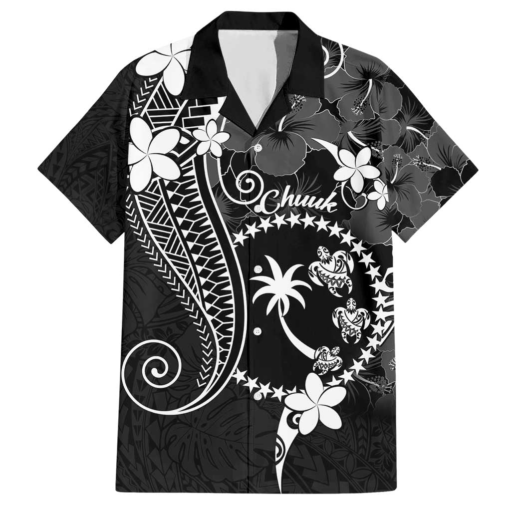 FSM Chuuk Hawaiian Shirt Turtle Tropical Flowers Polynesian - Black LT14 Black - Polynesian Pride