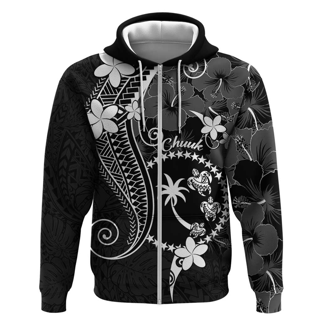 FSM Chuuk Hoodie Turtle Tropical Flowers Polynesian - Black