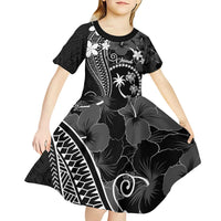 FSM Chuuk Kid Short Sleeve Dress Turtle Tropical Flowers Polynesian - Black