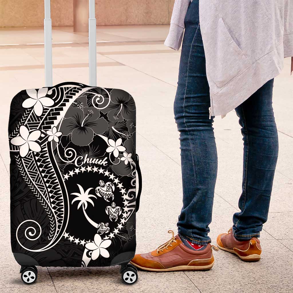 FSM Chuuk Luggage Cover Turtle Tropical Flowers Polynesian - Black LT14 Black - Polynesian Pride