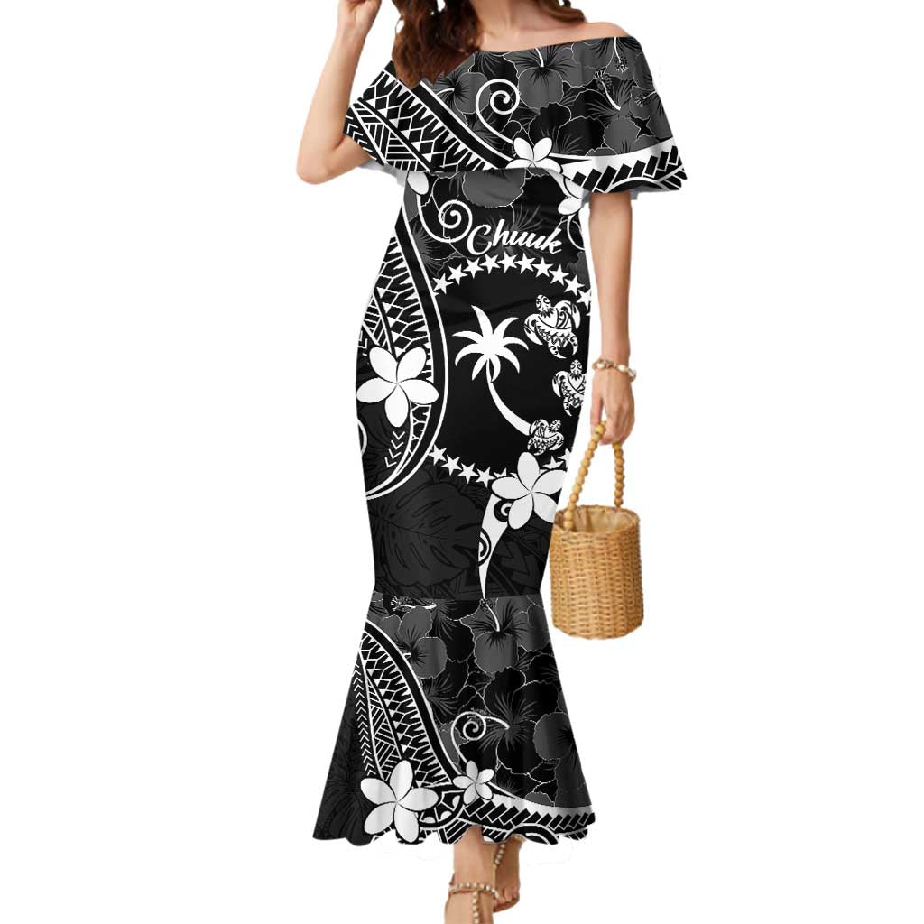 FSM Chuuk Mermaid Dress Turtle Tropical Flowers Polynesian - Black LT14 Women Black - Polynesian Pride