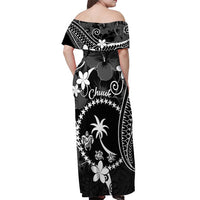FSM Chuuk Off Shoulder Maxi Dress Turtle Tropical Flowers Polynesian - Black LT14 - Polynesian Pride