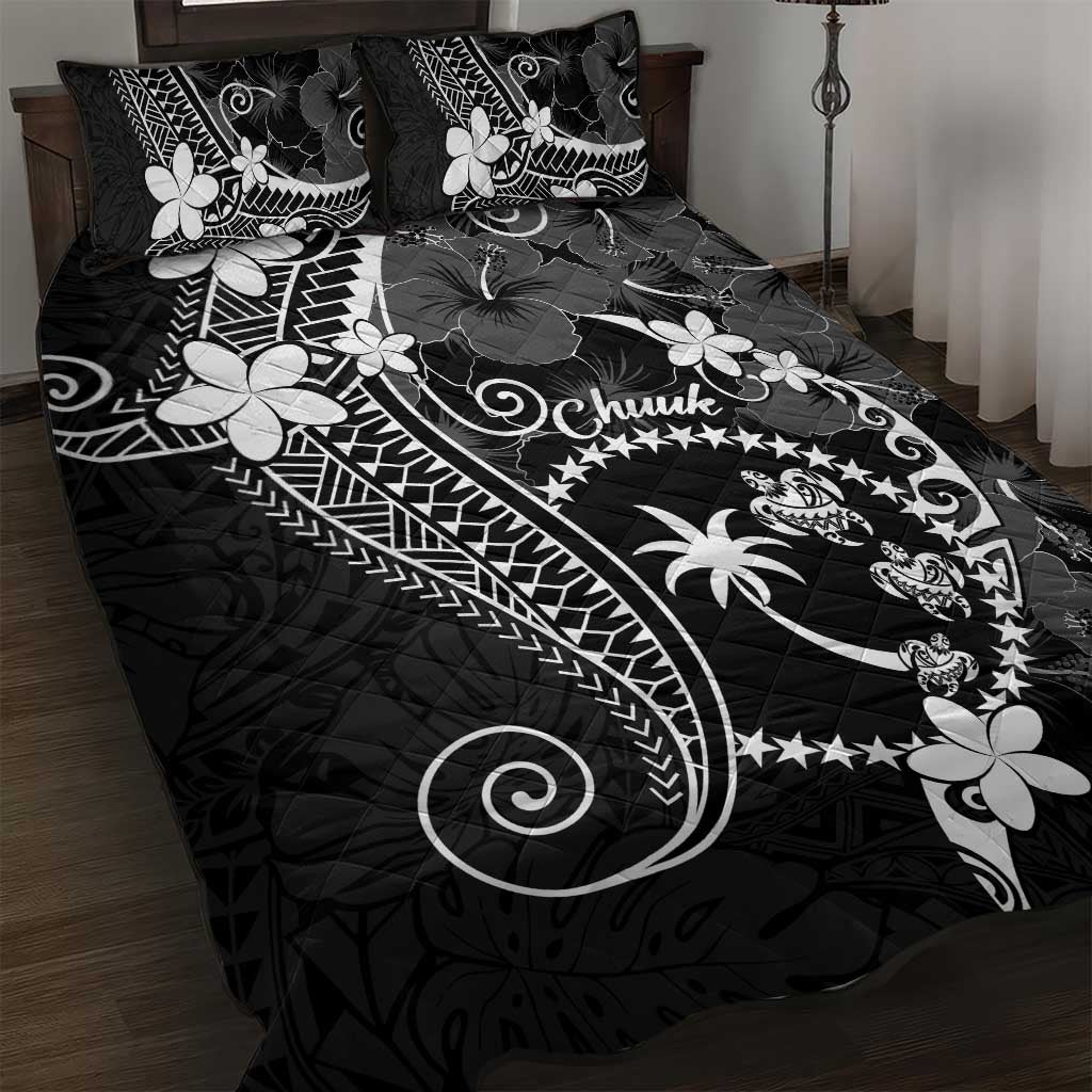 FSM Chuuk Quilt Bed Set Turtle Tropical Flowers Polynesian - Black LT14 Black - Polynesian Pride