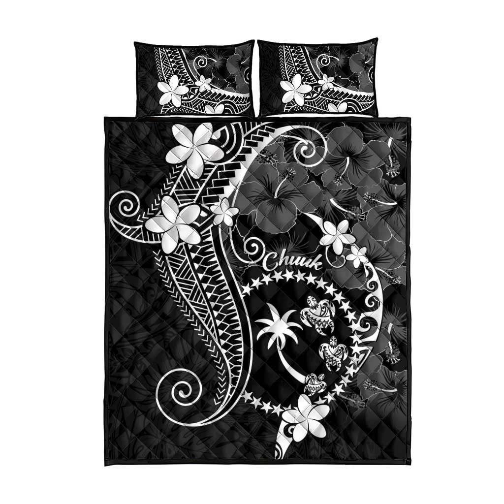 FSM Chuuk Quilt Bed Set Turtle Tropical Flowers Polynesian - Black