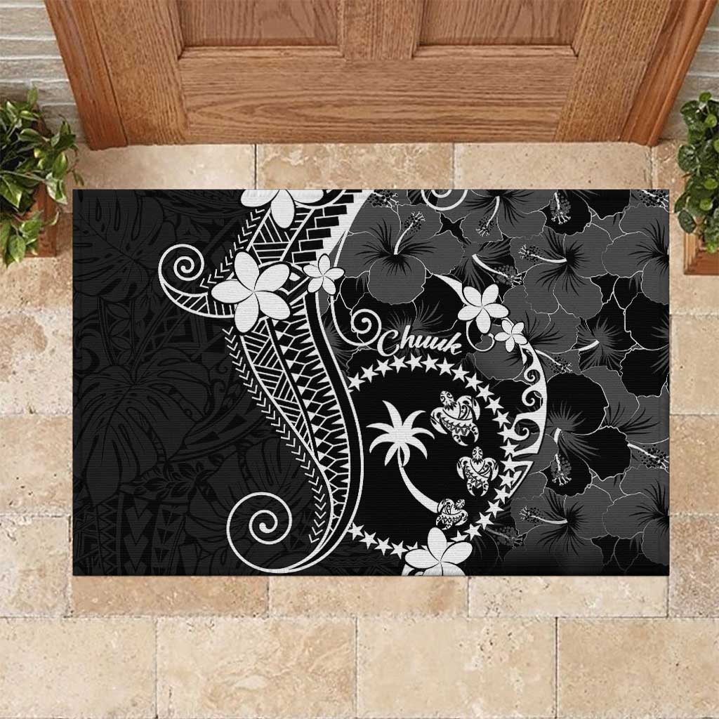 FSM Chuuk Rubber Doormat Turtle Tropical Flowers Polynesian - Black LT14 Black - Polynesian Pride