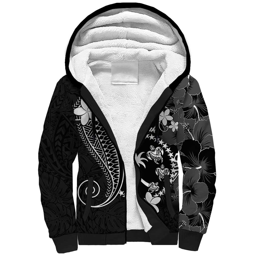 FSM Chuuk Sherpa Hoodie Turtle Tropical Flowers Polynesian - Black LT14 Unisex Black - Polynesian Pride