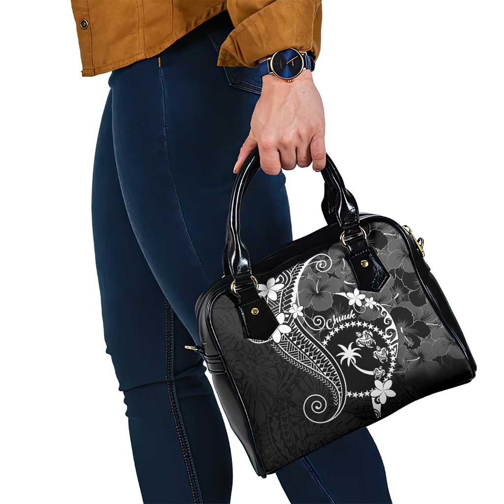 FSM Chuuk Shoulder Handbag Turtle Tropical Flowers Polynesian - Black