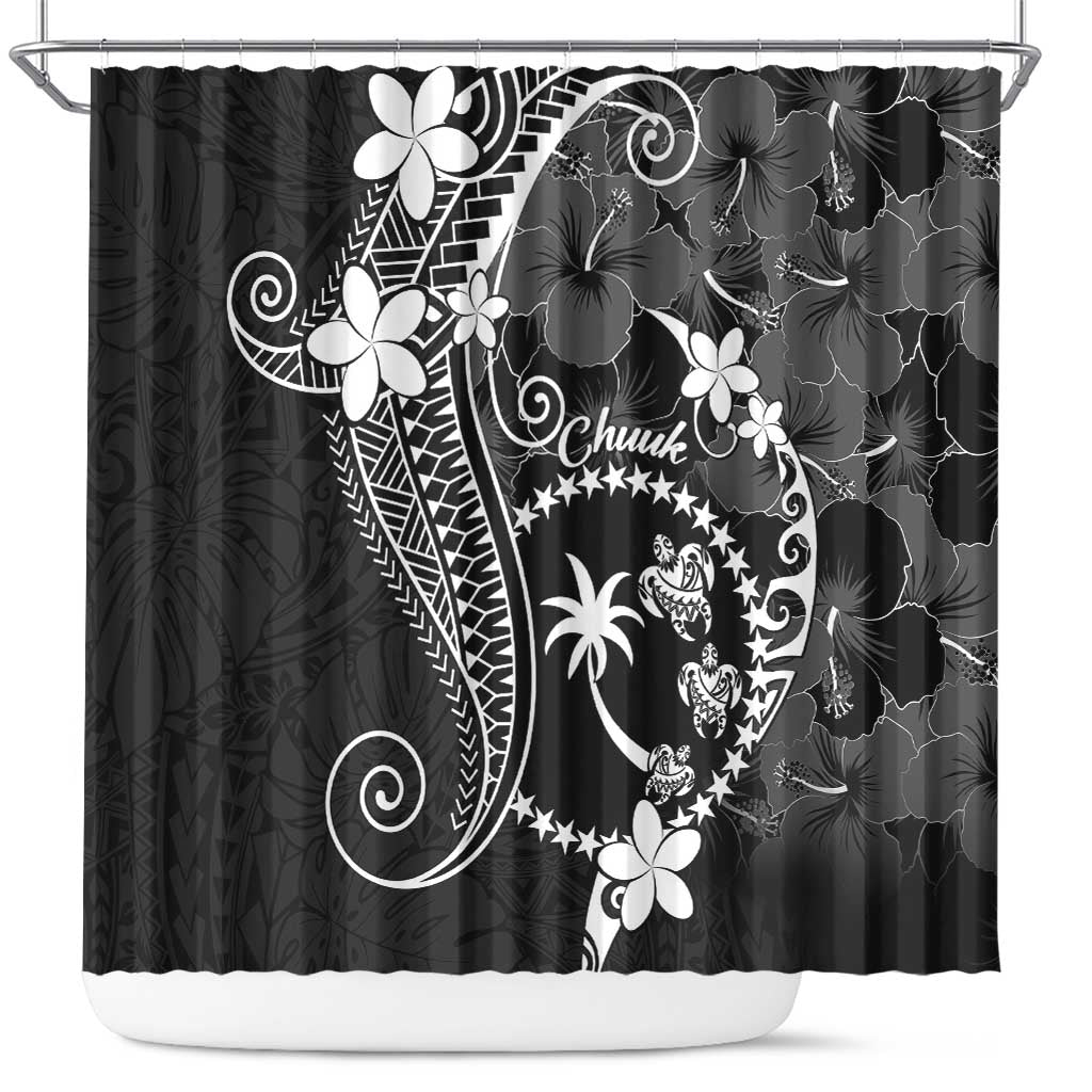 FSM Chuuk Shower Curtain Turtle Tropical Flowers Polynesian - Black LT14 Black - Polynesian Pride