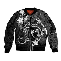 FSM Chuuk Sleeve Zip Bomber Jacket Turtle Tropical Flowers Polynesian - Black LT14 Unisex Black - Polynesian Pride