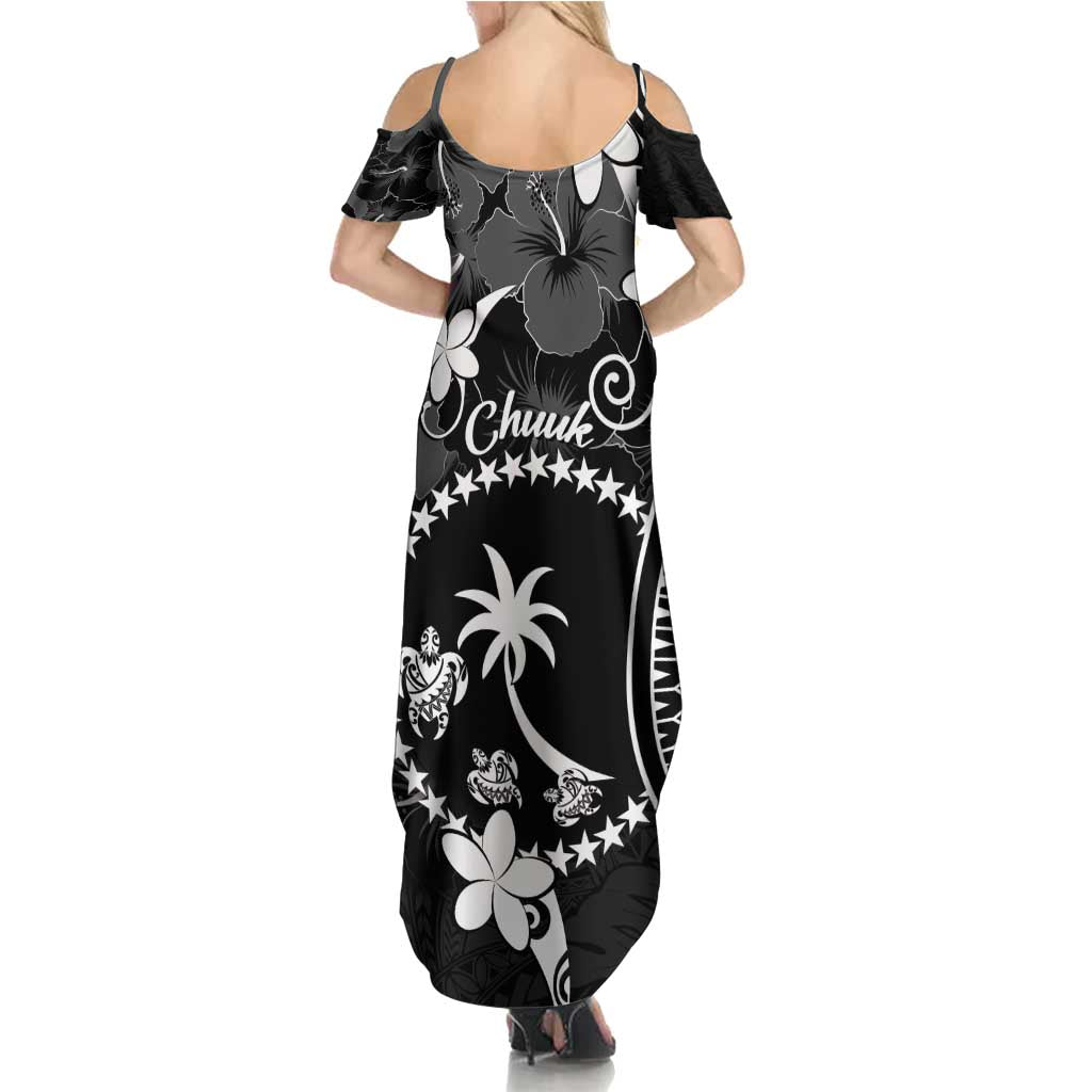 FSM Chuuk Summer Maxi Dress Turtle Tropical Flowers Polynesian - Black LT14 - Polynesian Pride