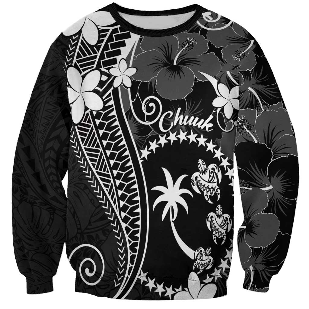FSM Chuuk Sweatshirt Turtle Tropical Flowers Polynesian - Black LT14 Unisex Black - Polynesian Pride