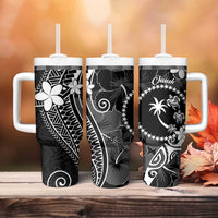 FSM Chuuk Tumbler With Handle Turtle Tropical Flowers Polynesian - Black