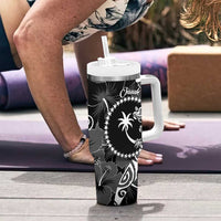 FSM Chuuk Tumbler With Handle Turtle Tropical Flowers Polynesian - Black