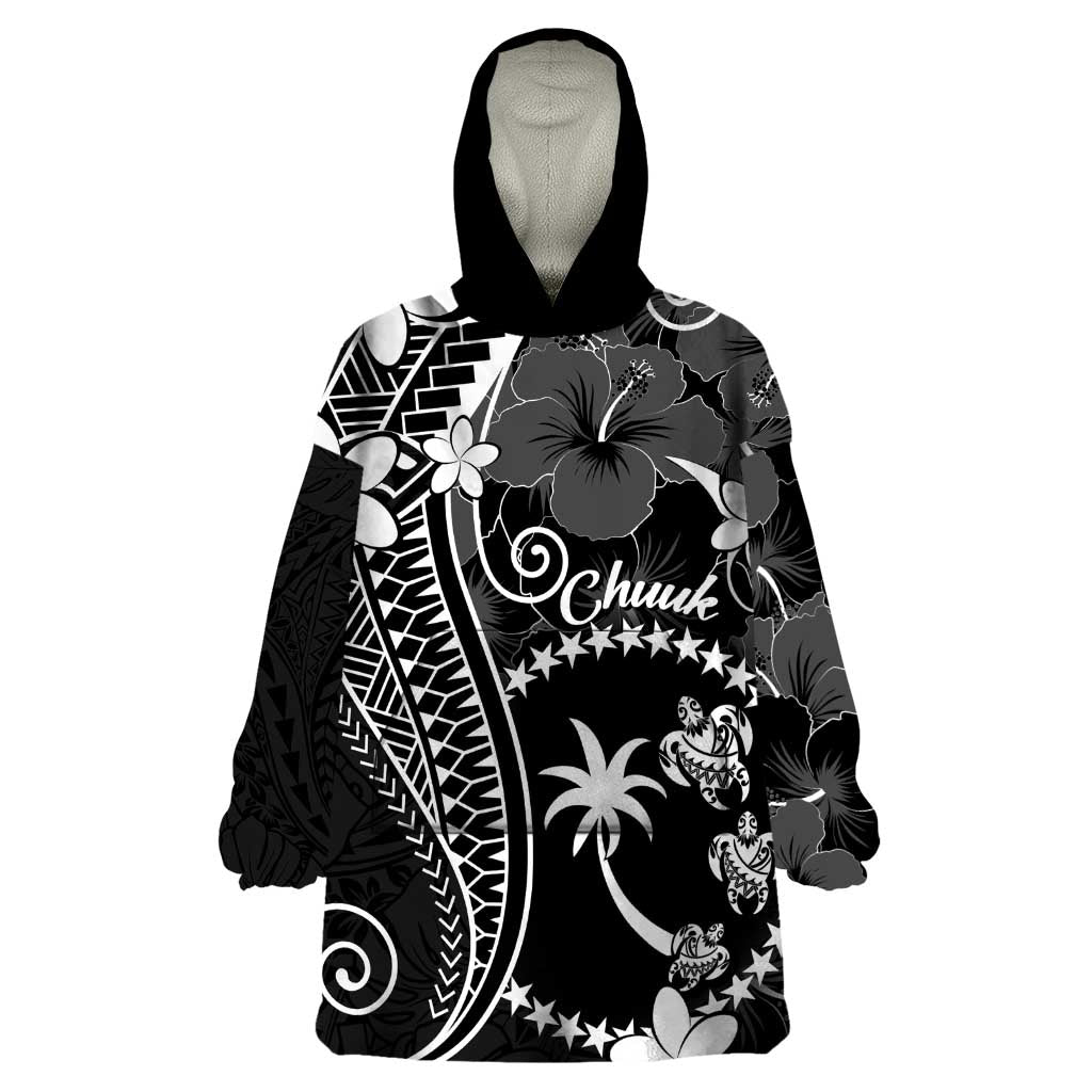 FSM Chuuk Wearable Blanket Hoodie Turtle Tropical Flowers Polynesian - Black LT14 One Size Black - Polynesian Pride