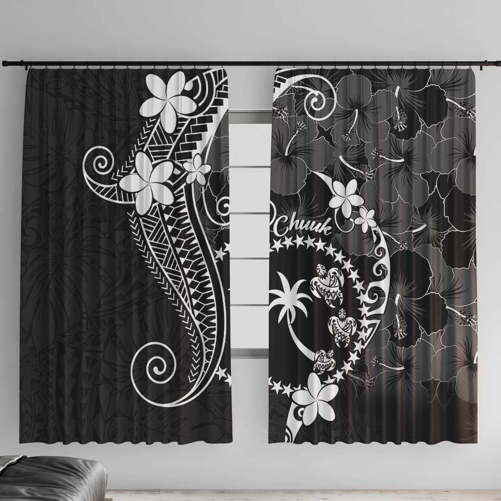 FSM Chuuk Window Curtain Turtle Tropical Flowers Polynesian - Black LT14 With Hooks Black - Polynesian Pride