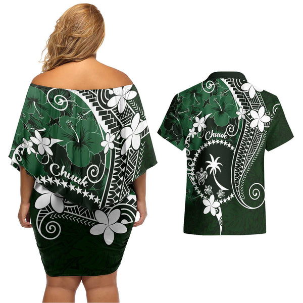 Chuuk State Short Sleeve Off The Shoulder Lady Dress Kakau Style Turquoise main image 1