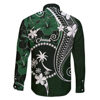 FSM Chuuk Family Matching Long Sleeve Bodycon Dress and Hawaiian Shirt Turtle Tropical Flowers Polynesian - Green LT14 - Polynesian Pride