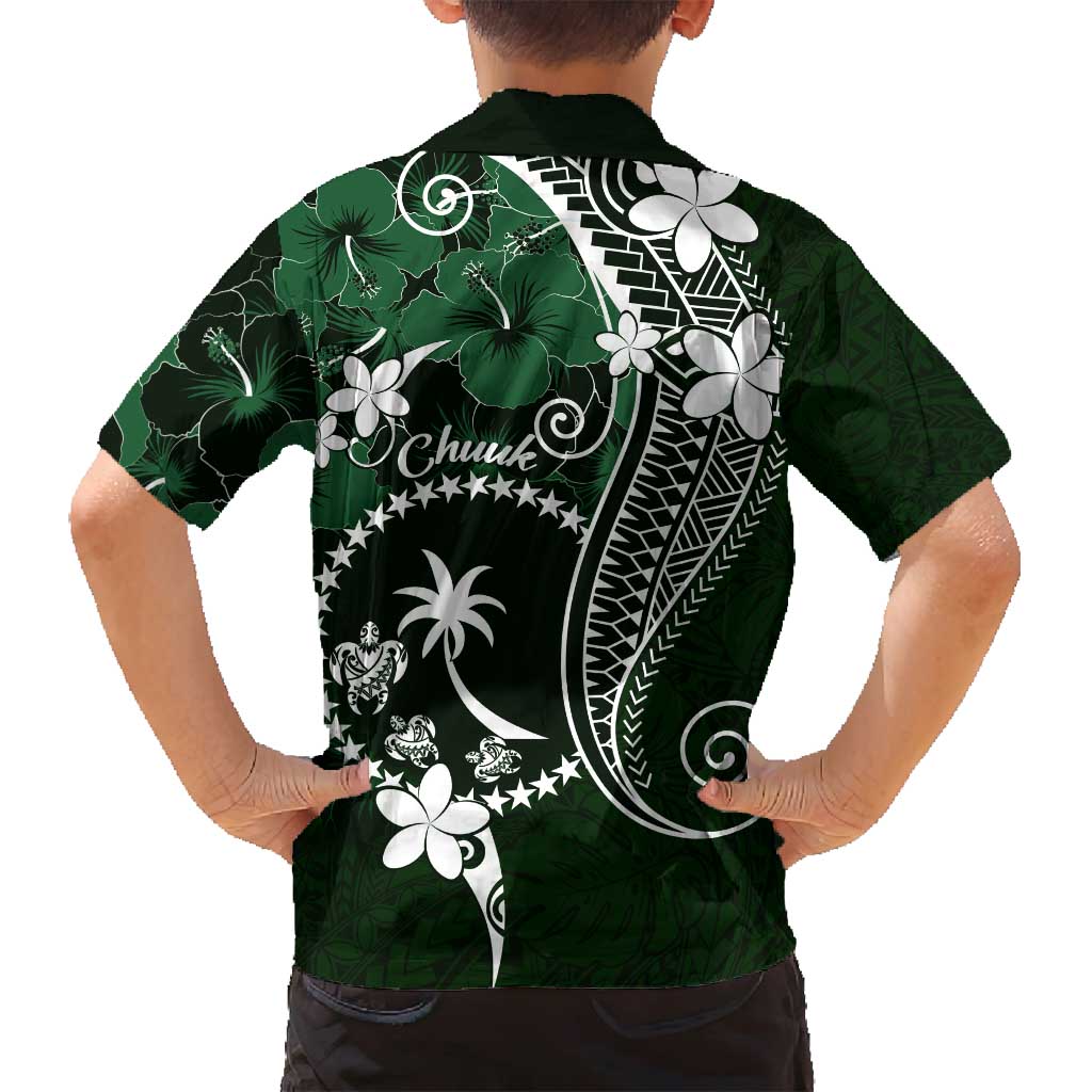 FSM Chuuk Family Matching Off Shoulder Maxi Dress and Hawaiian Shirt Turtle Tropical Flowers Polynesian - Green LT14 - Polynesian Pride
