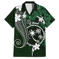 FSM Chuuk Family Matching Off Shoulder Short Dress and Hawaiian Shirt Turtle Tropical Flowers Polynesian - Green LT14 Dad's Shirt - Short Sleeve Green - Polynesian Pride