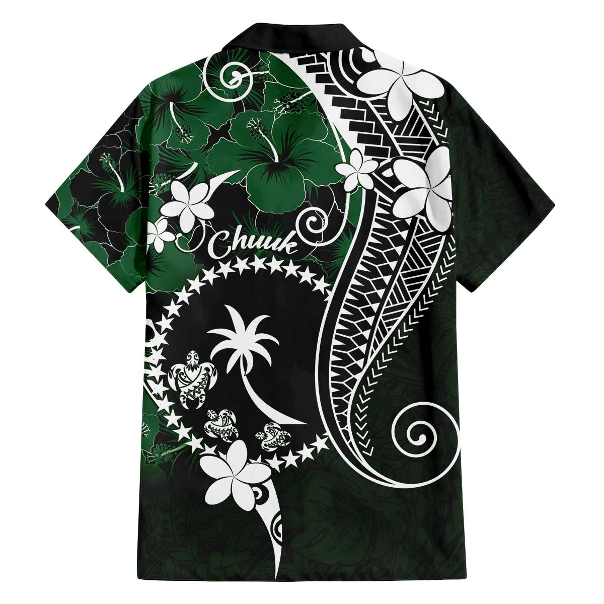 FSM Chuuk Family Matching Off Shoulder Short Dress and Hawaiian Shirt Turtle Tropical Flowers Polynesian - Green LT14 - Polynesian Pride