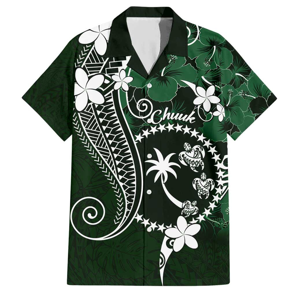 FSM Chuuk Hawaiian Shirt Turtle Tropical Flowers Polynesian - Green LT14 Green - Polynesian Pride