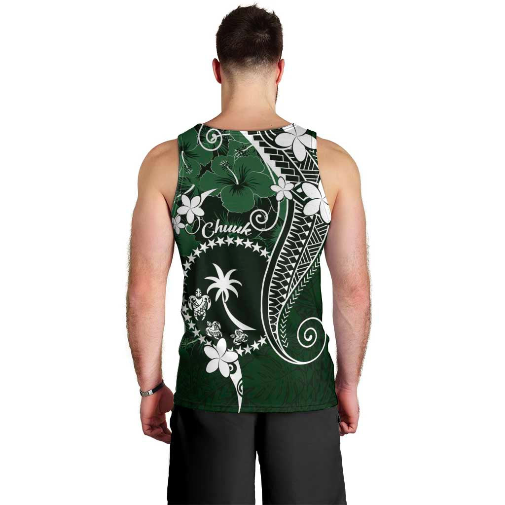 FSM Chuuk Men Tank Top Turtle Tropical Flowers Polynesian - Green LT14 - Polynesian Pride
