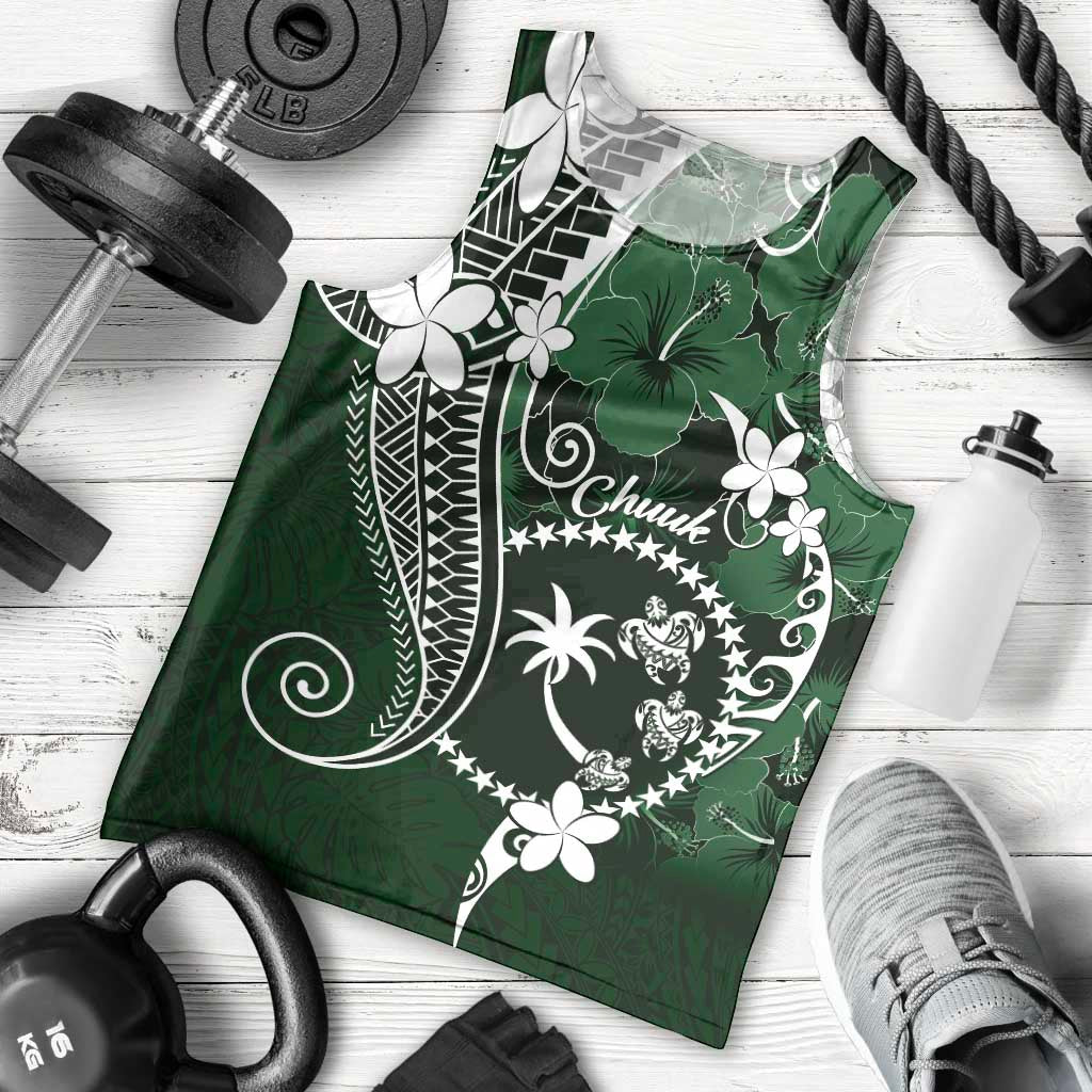 FSM Chuuk Men Tank Top Turtle Tropical Flowers Polynesian - Green LT14 - Polynesian Pride