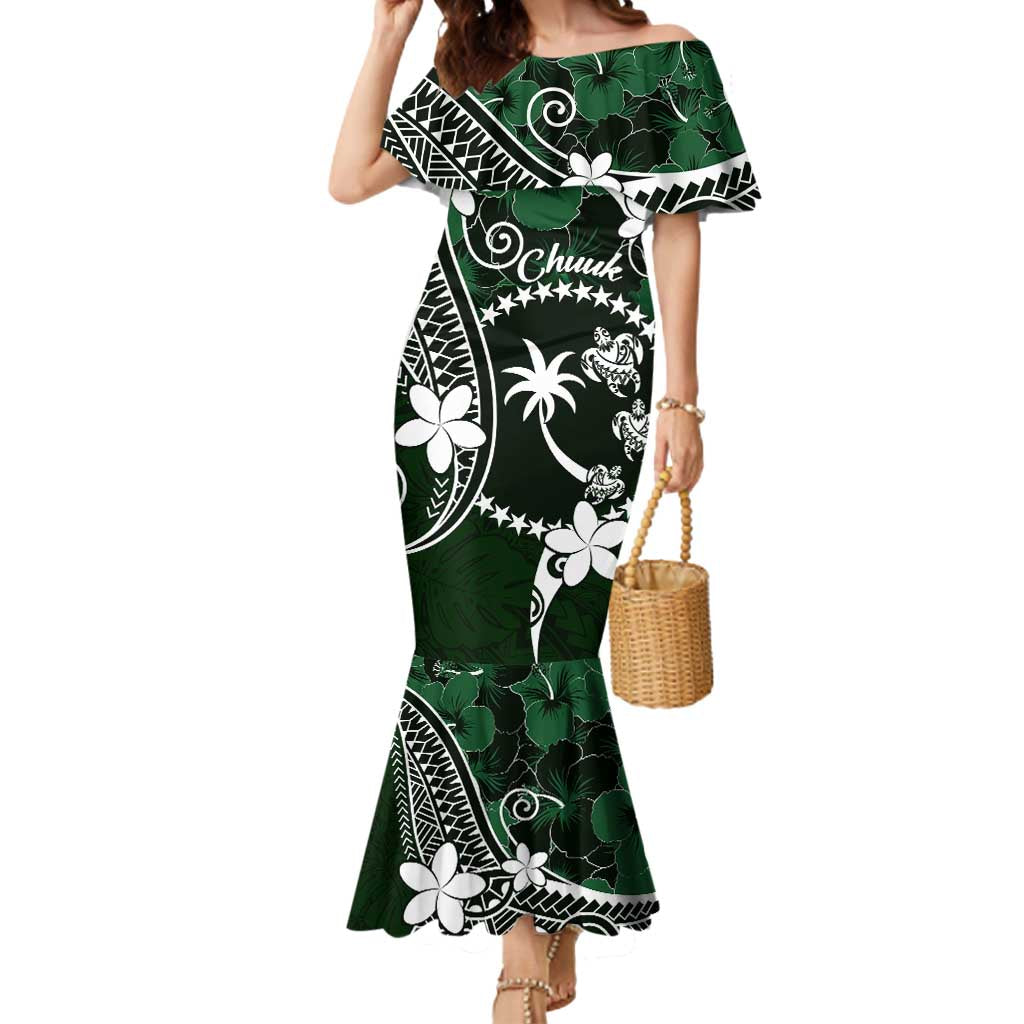 FSM Chuuk Mermaid Dress Turtle Tropical Flowers Polynesian - Green LT14 Women Green - Polynesian Pride