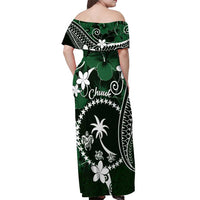 FSM Chuuk Off Shoulder Maxi Dress Turtle Tropical Flowers Polynesian - Green LT14 - Polynesian Pride