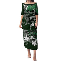 FSM Chuuk Puletasi Turtle Tropical Flowers Polynesian - Green LT14 Long Dress Green - Polynesian Pride