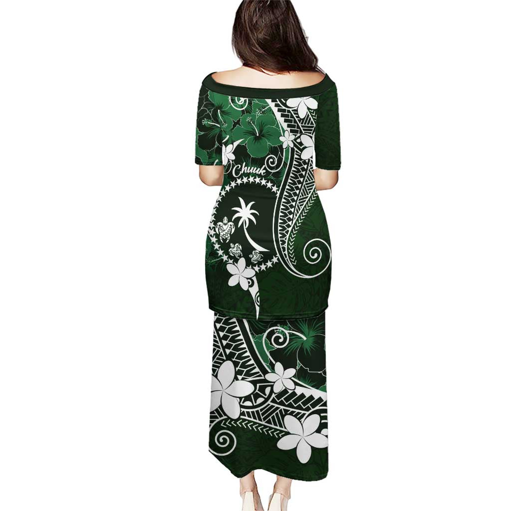 FSM Chuuk Puletasi Turtle Tropical Flowers Polynesian - Green LT14 - Polynesian Pride