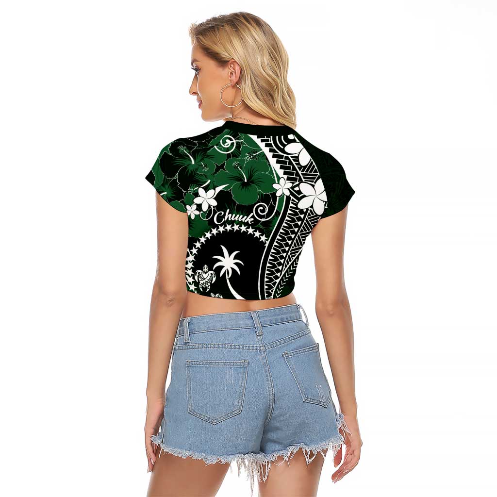 FSM Chuuk Raglan Cropped T Shirt Turtle Tropical Flowers Polynesian - Green LT14 - Polynesian Pride