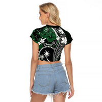 FSM Chuuk Raglan Cropped T Shirt Turtle Tropical Flowers Polynesian - Green LT14 - Polynesian Pride