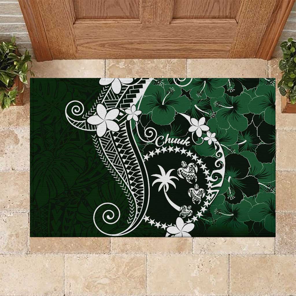 FSM Chuuk Rubber Doormat Turtle Tropical Flowers Polynesian - Green LT14 Green - Polynesian Pride