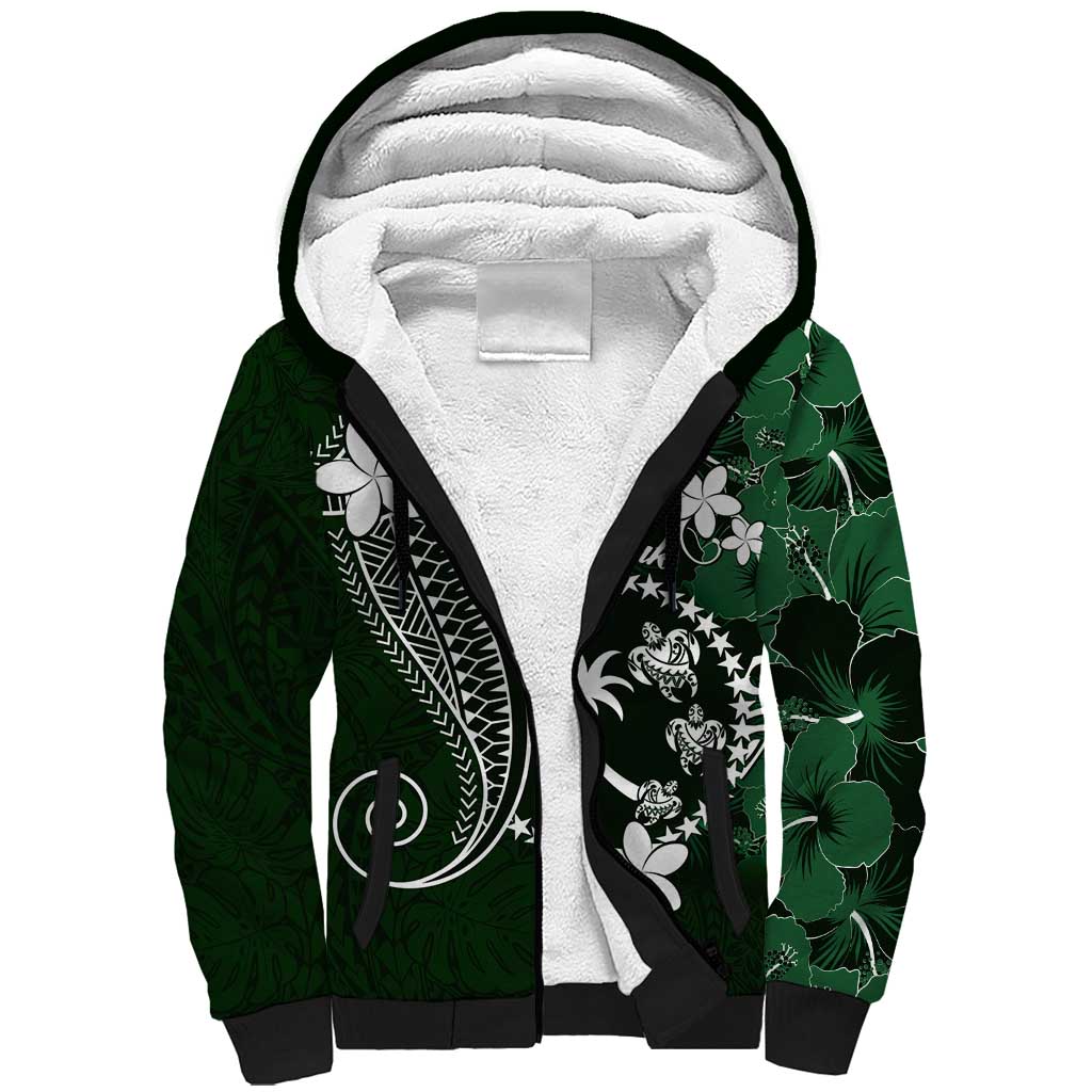 FSM Chuuk Sherpa Hoodie Turtle Tropical Flowers Polynesian - Green LT14 Unisex Green - Polynesian Pride
