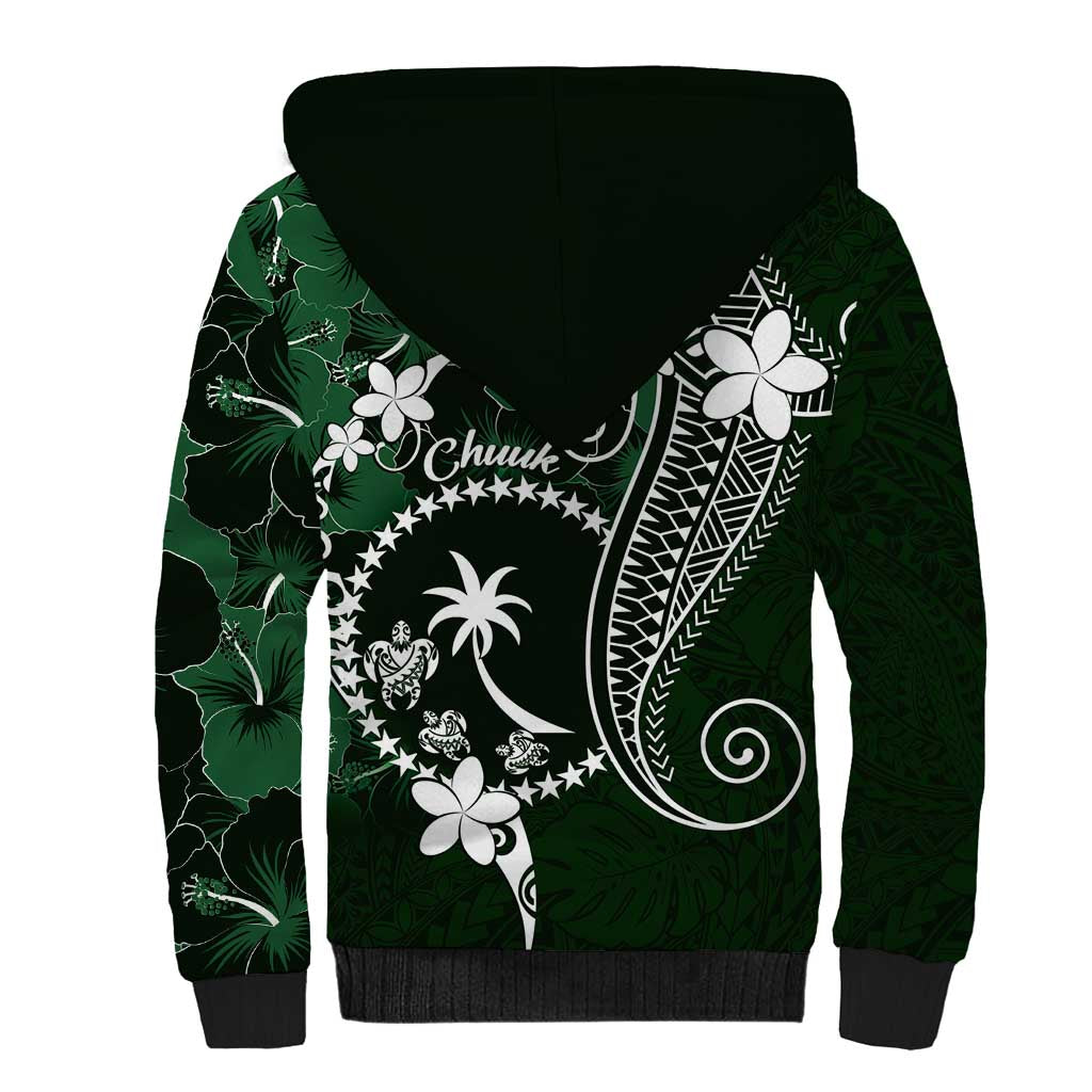 FSM Chuuk Sherpa Hoodie Turtle Tropical Flowers Polynesian - Green LT14 - Polynesian Pride