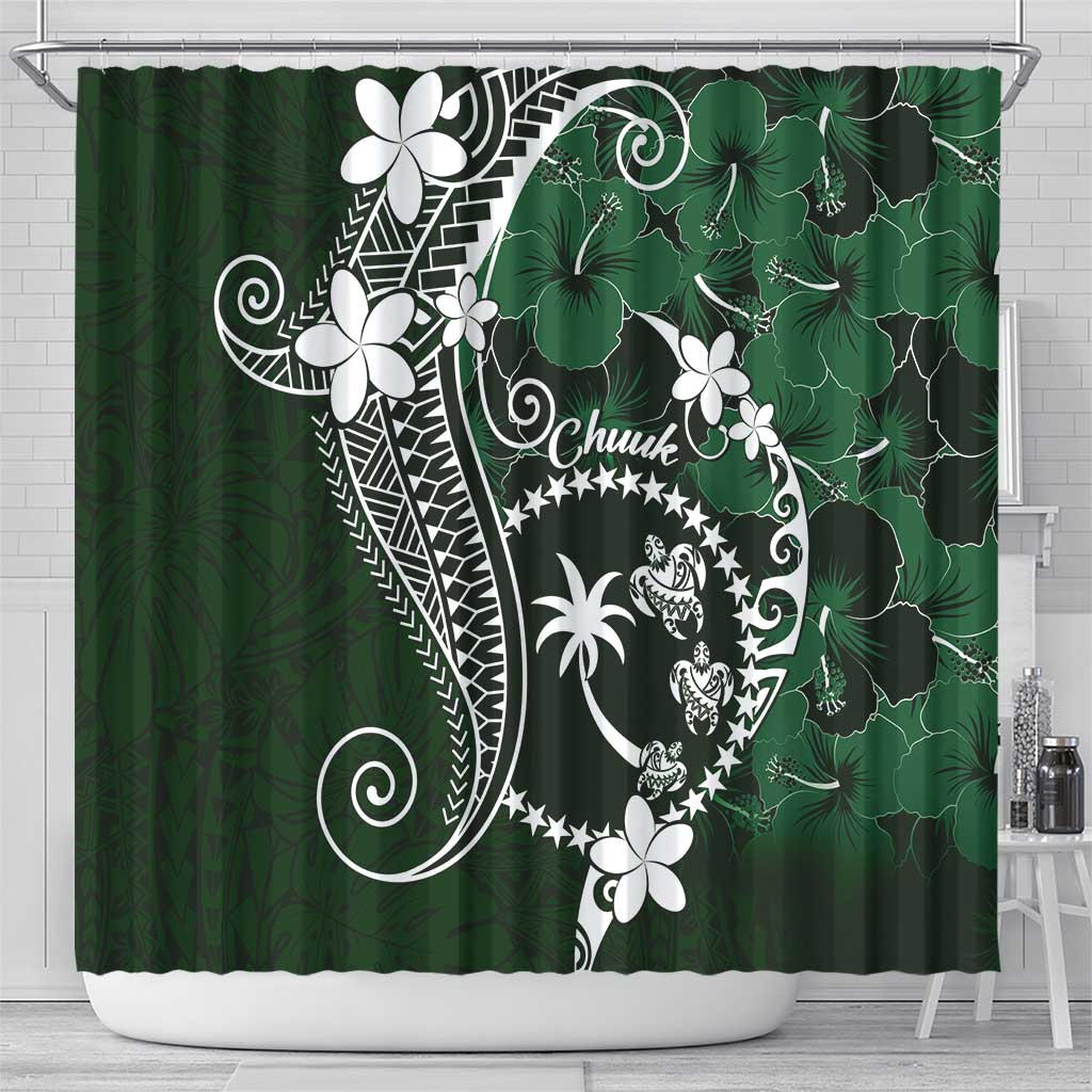 FSM Chuuk Shower Curtain Turtle Tropical Flowers Polynesian - Green