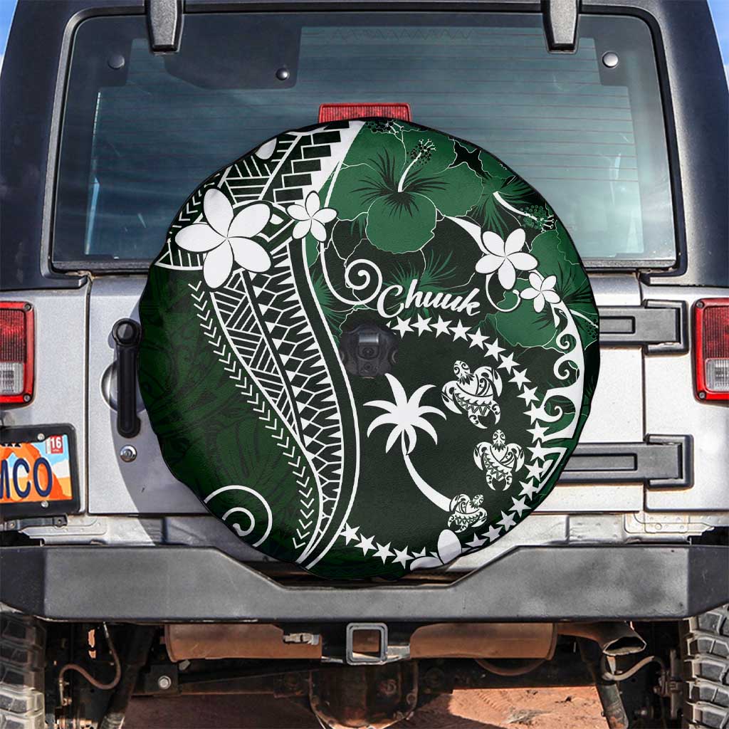 FSM Chuuk Spare Tire Cover Turtle Tropical Flowers Polynesian - Green LT14 Green - Polynesian Pride