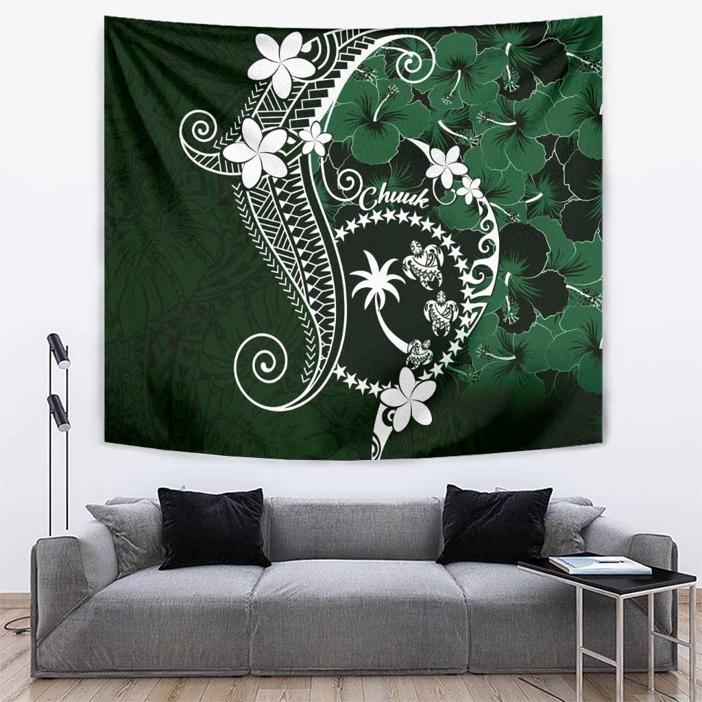FSM Chuuk Tapestry Turtle Tropical Flowers Polynesian - Green LT14 Green - Polynesian Pride