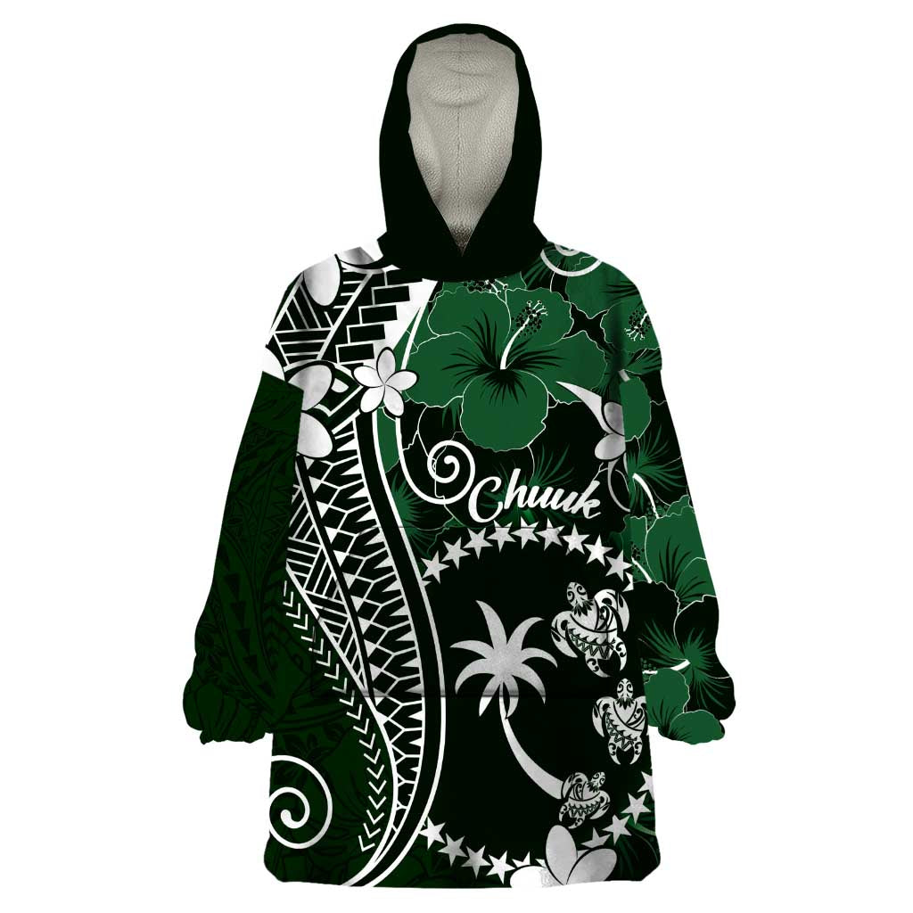FSM Chuuk Wearable Blanket Hoodie Turtle Tropical Flowers Polynesian - Green LT14 One Size Green - Polynesian Pride