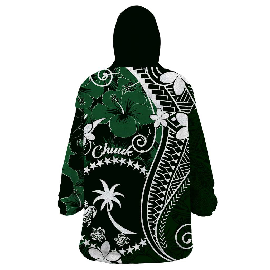 FSM Chuuk Wearable Blanket Hoodie Turtle Tropical Flowers Polynesian - Green LT14 - Polynesian Pride