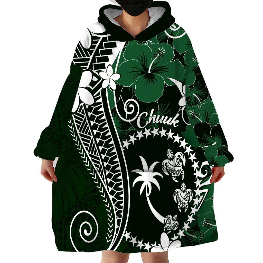 FSM Chuuk Wearable Blanket Hoodie Turtle Tropical Flowers Polynesian - Green LT14 - Polynesian Pride